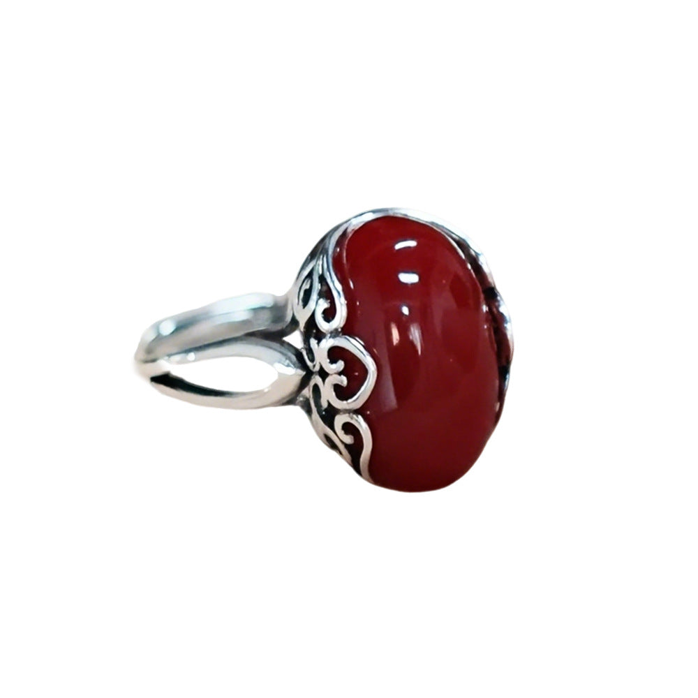 Niche Red Egg Face Auspicious Cloud Ring