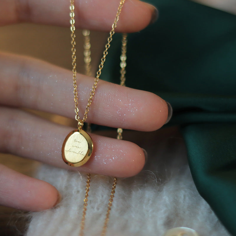 Letters Titanium Steel Geometric Round Clavicle Necklaces