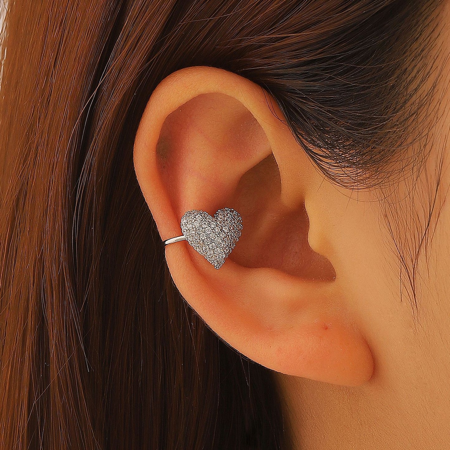 Heart-shaped Zircon Ear Clip Niche Design Metal Personality Multilayer Rings