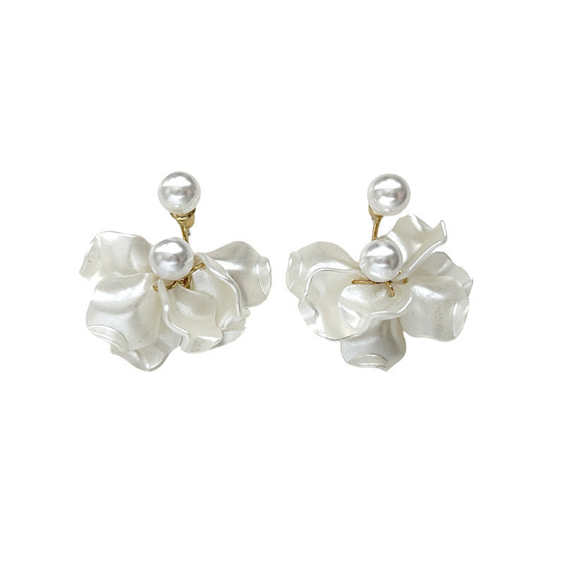 High-grade Elegant Pearl Design White Petal Ear Accessory Super Fairy Stud Earrings