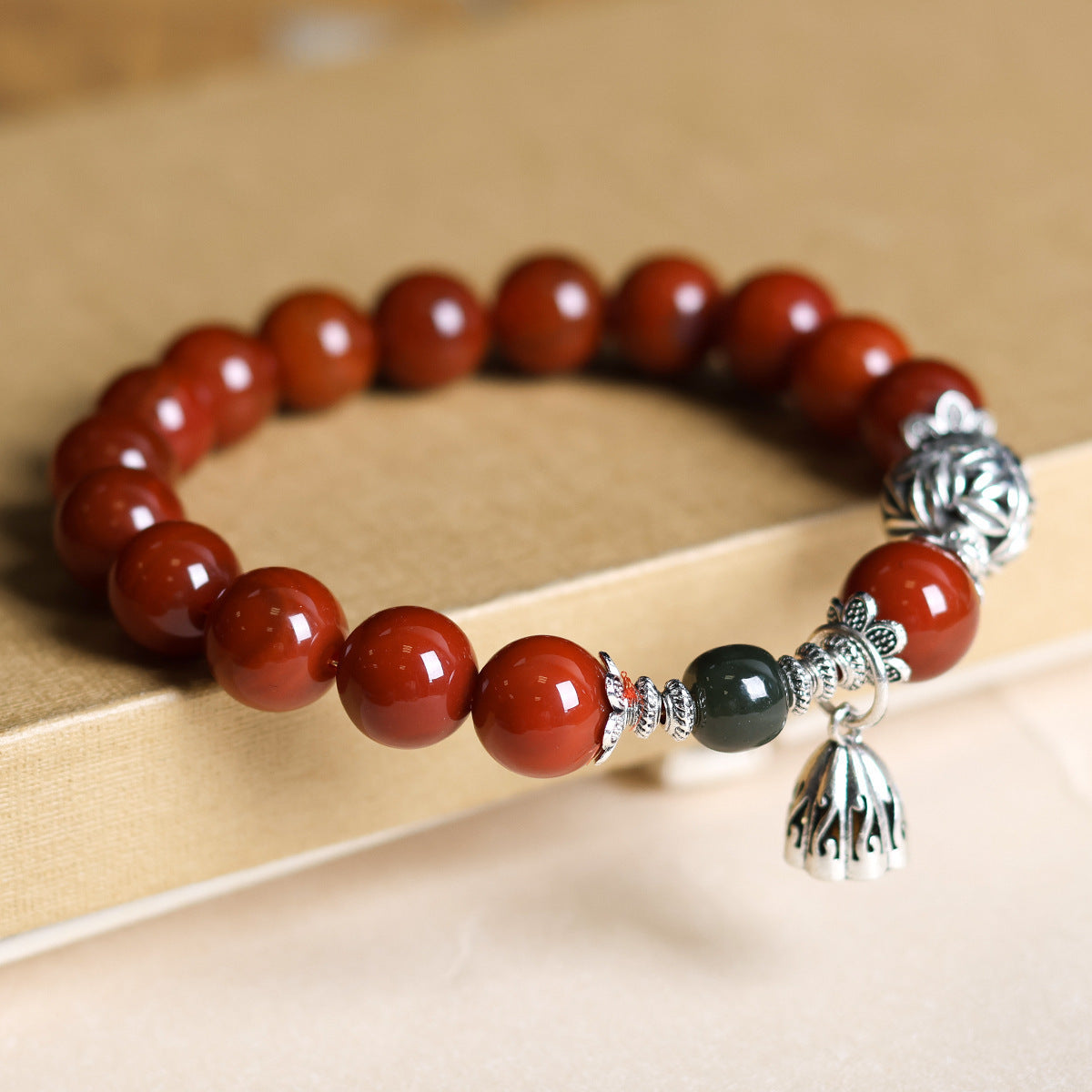 Women's South Red Agate Button Beads Crafts Green Tara Bracelets