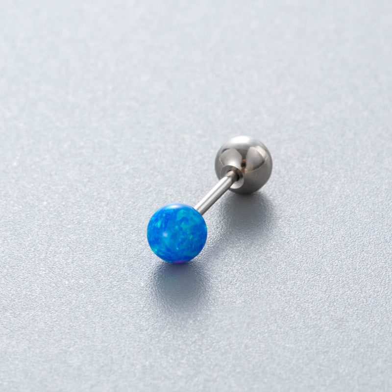 Henson Opal Titanium Steel Ear Bone Pin Double-headed Screw Earrings