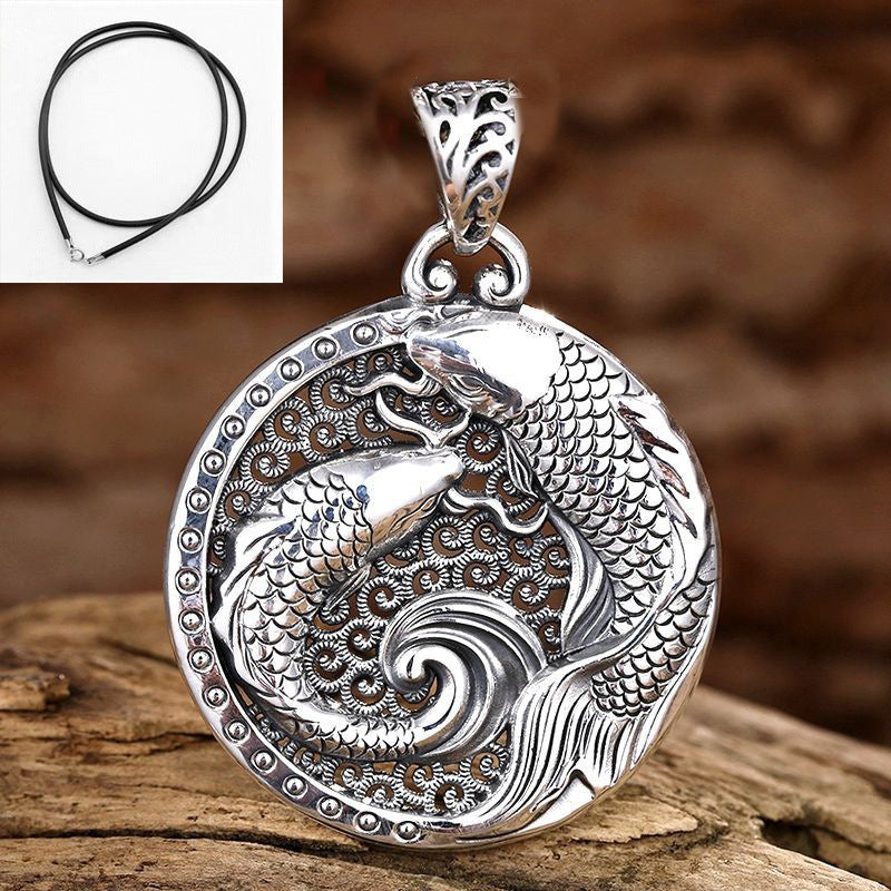 Women's & Men's Sterling Sier Pisces Water Trendy Personality Retro Peace Necklace