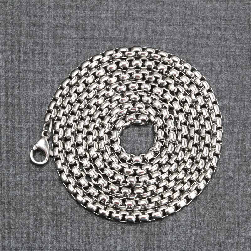 Men's Stainless Steel Square Pearl Basket Keel Tide Hip Hop Necklaces