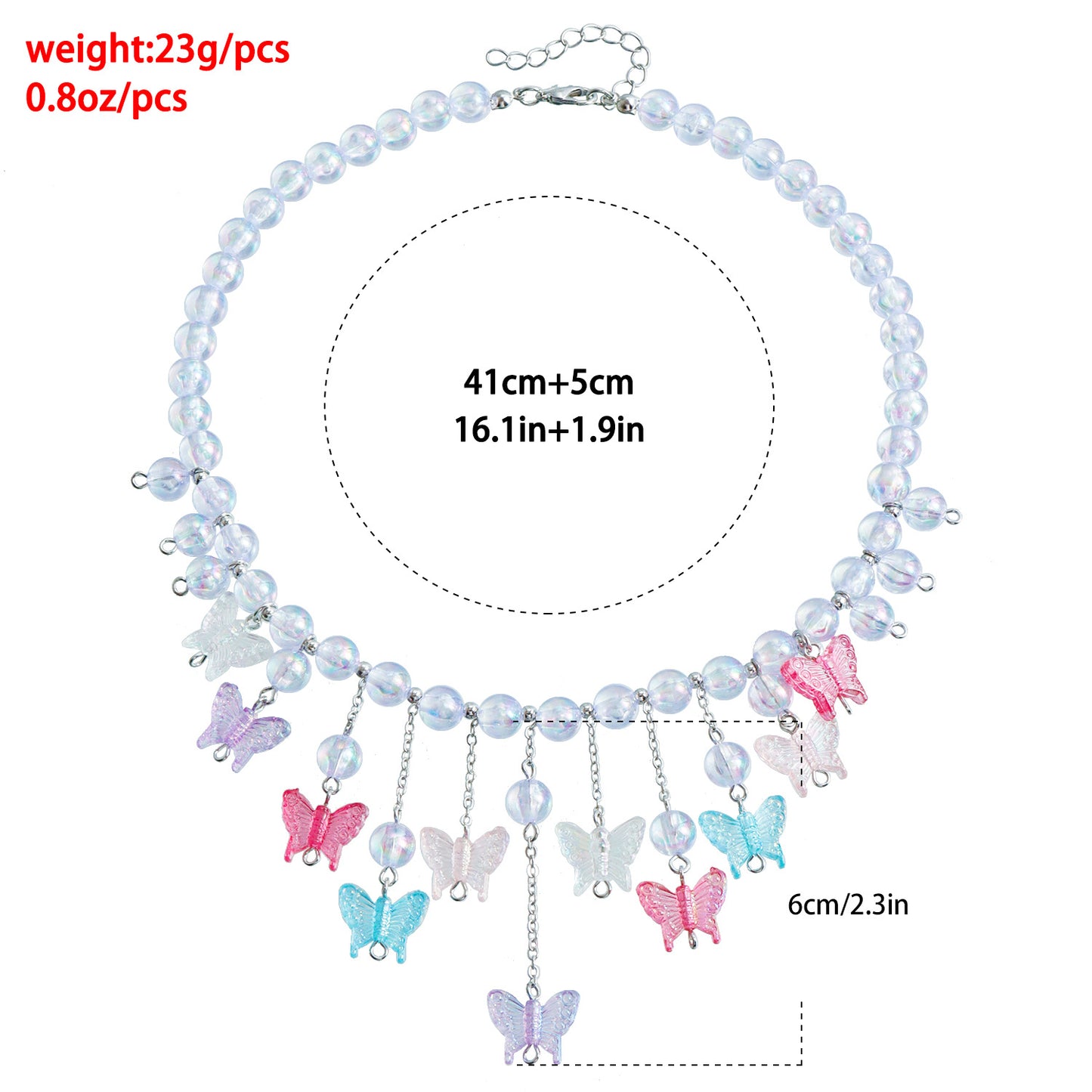 Women's Colorful Beaded Butterfly Fashion Temperament Chain Tassel Necklaces