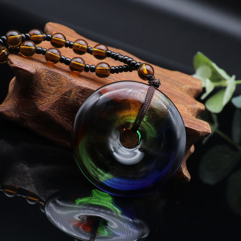 Colored Glaze Crystal Leaves Guan Gong Buddha Ornamental Stone Necklaces