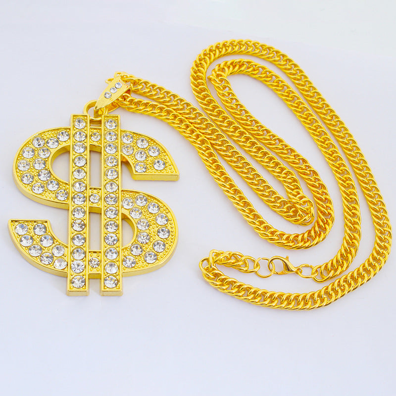 Hip Hop Diamond Dollar Nightclub Exaggerated Big Symbol Gold Necklaces