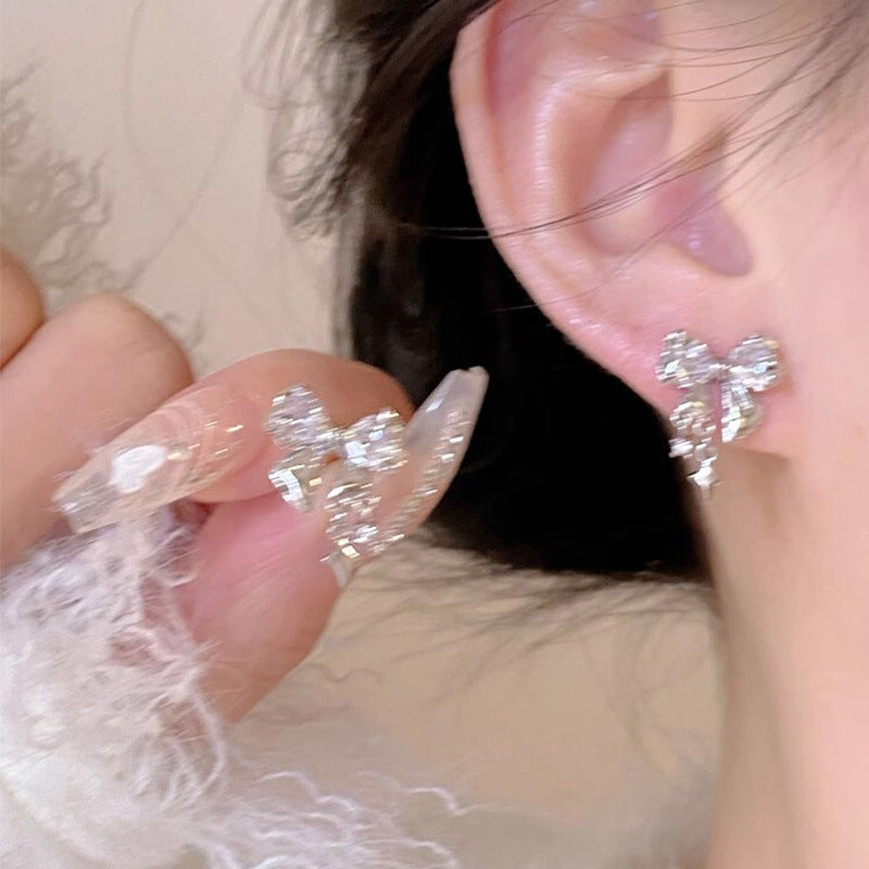 Light Luxury Minority Bow Pearl Graceful Long Earrings
