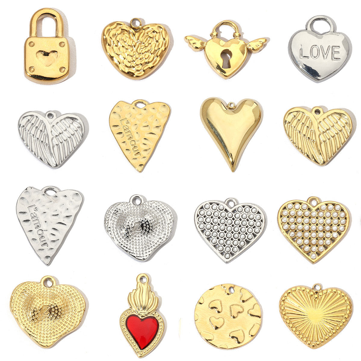 Peach Heart Wings Lock Stainless Steel Retro Titanium Pendants