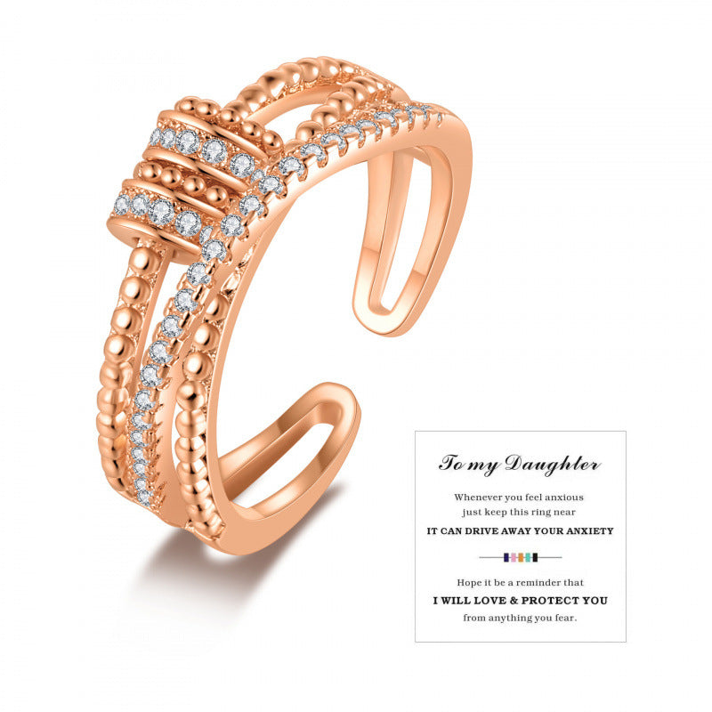 Good Luck Comes Female Personality Double Layer Zircon Opening Index Ring