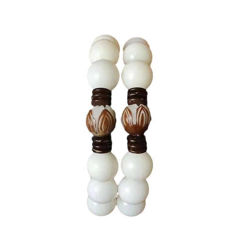 Women's & Men's Mountain Incense Natural White Jade Bodhi Lotus Bracelet