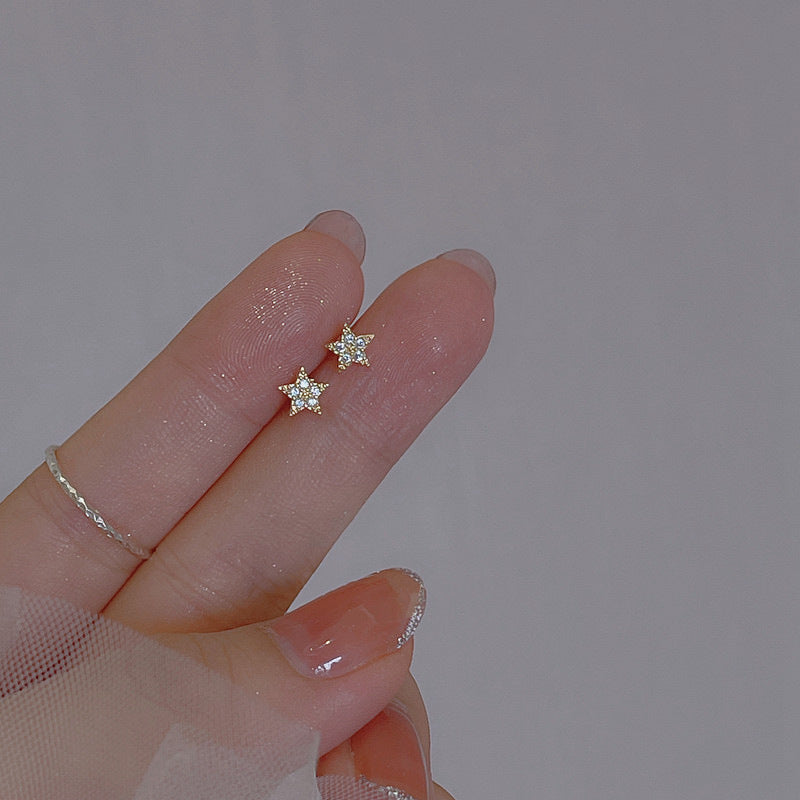 Women's Pentagram Niche Design Compact Mini Full Diamond Star Before Rings