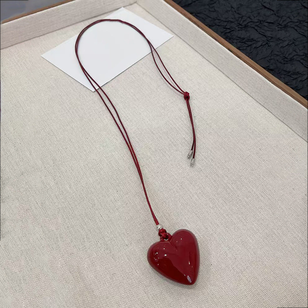 Women's Red Love Sweater Chain Niche High Sense Necklaces