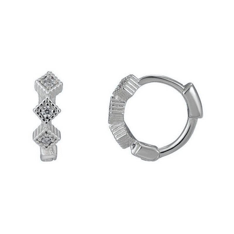 Sier Needle Light Luxury Geometric Inlaid Zircon Ear Simple Fashion Earrings