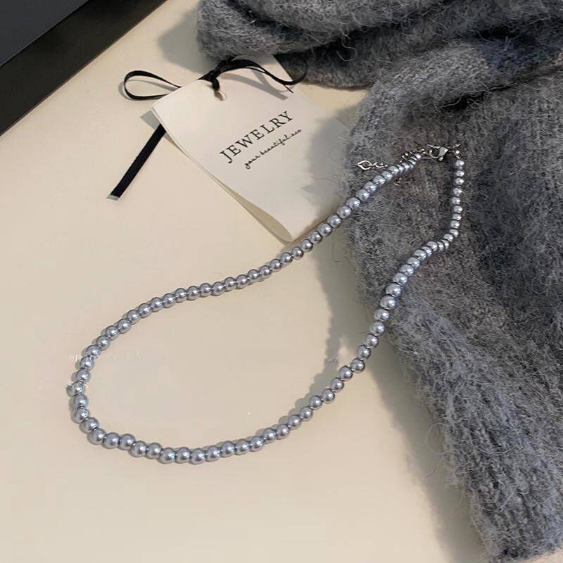 Women's Gray Pearl Sweater Light Luxury Temperament Clavicle Necklaces