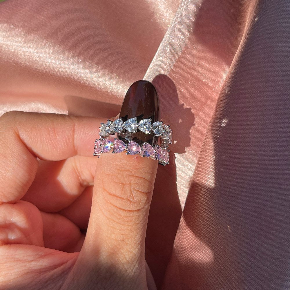 Peach Heart Zircon Gang Drill Light Luxury Colorful Rings