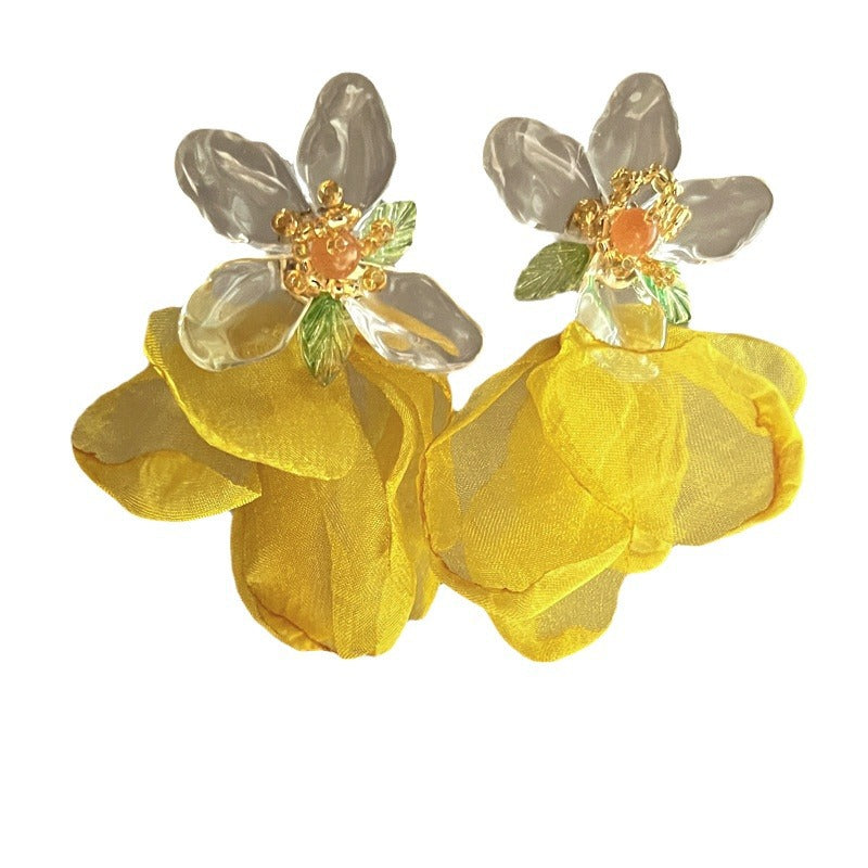 Fairy French Retro Chiffon Flower Tassel High Earrings