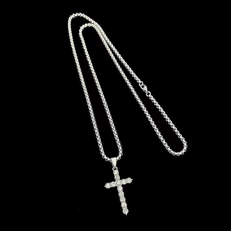 Titanium Steel High-grade Full Diamond Cross Fresh Necklace