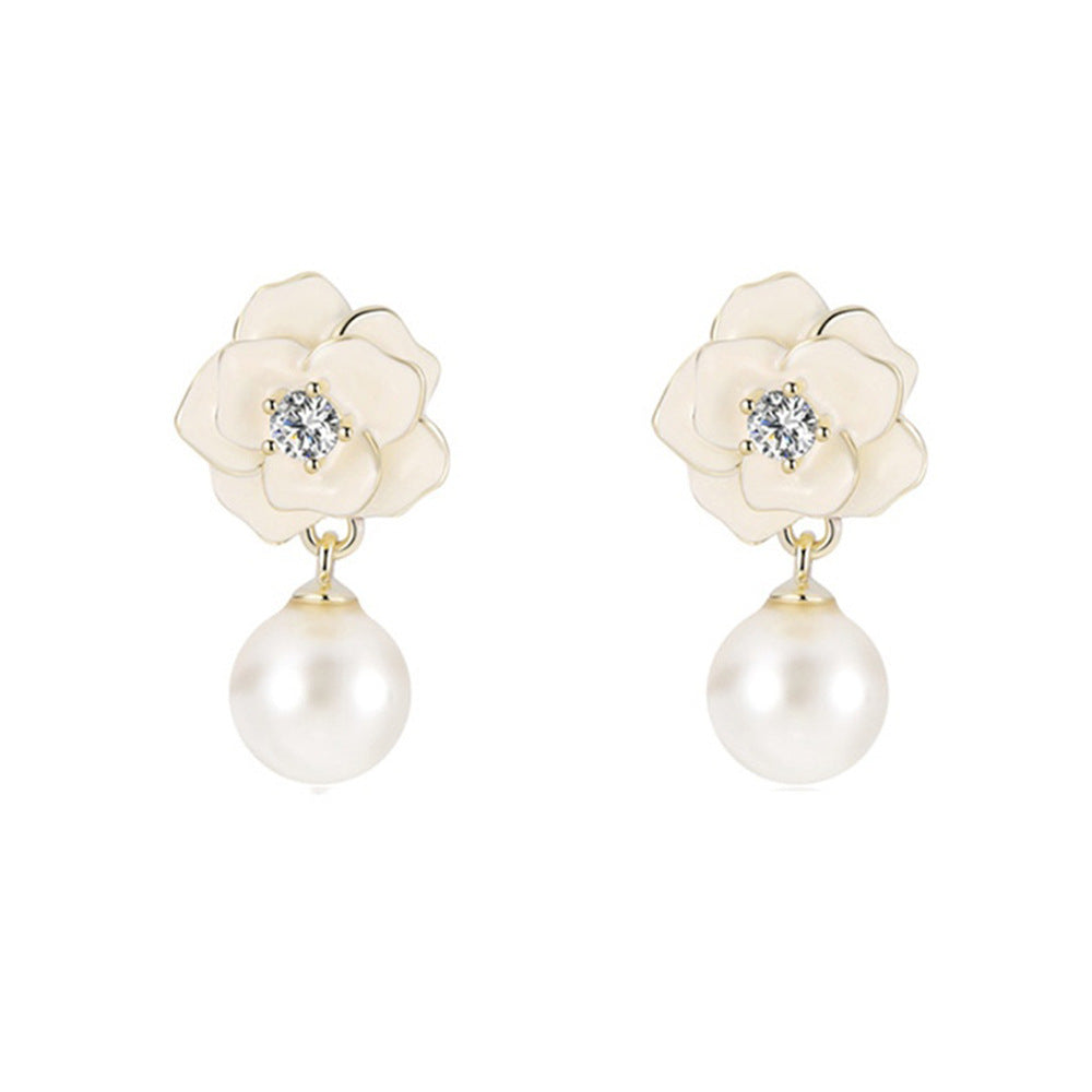 Women's Camellia Imitation Pearl Chinese Style Niche Earrings