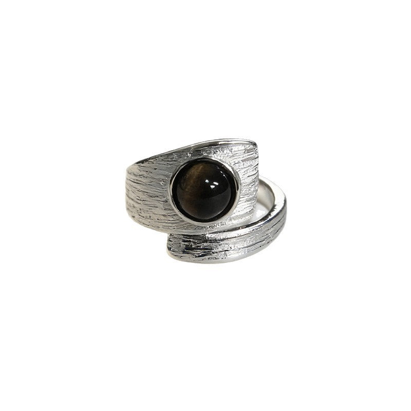 Korean Style Tigereye Irregular Design High-grade Simple Retro Sier-plated Rings