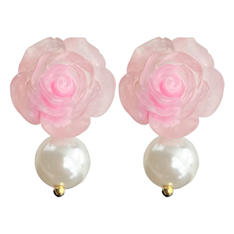 Women's Style Autumn Pearl Camellia Light Luxury Earrings