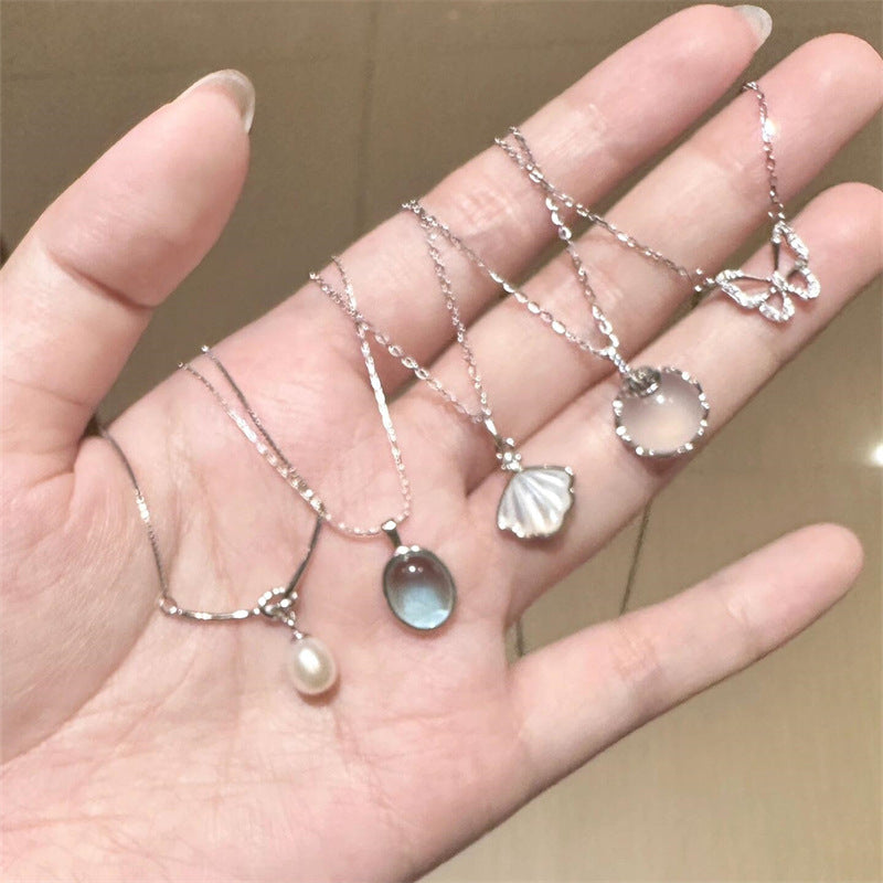 Women's Everyday Joker Sterling Sier Aquamarine Butterfly Necklaces