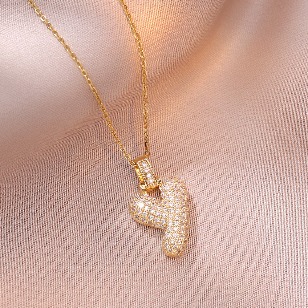 Copper Micro Inlaid Zircon English Letter Fashion Temperament Necklaces