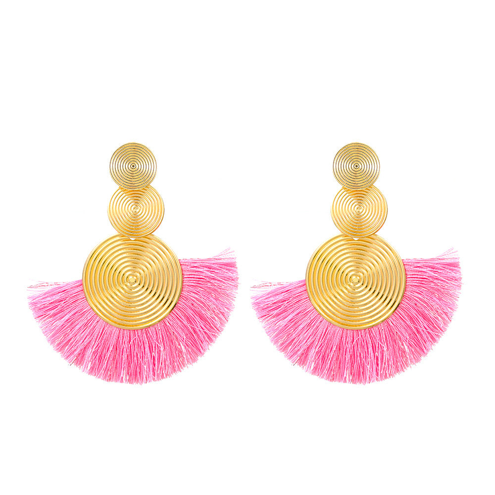 Women's Style Exaggerated Alloy Circle Tassel Temperament Earrings