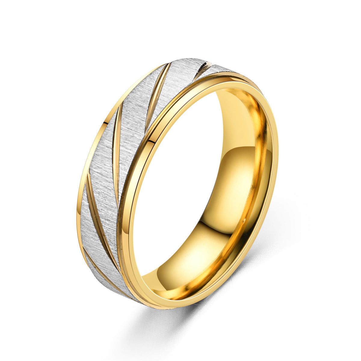 Batch Flower Diagonal Stripe Gold Stainless Rings