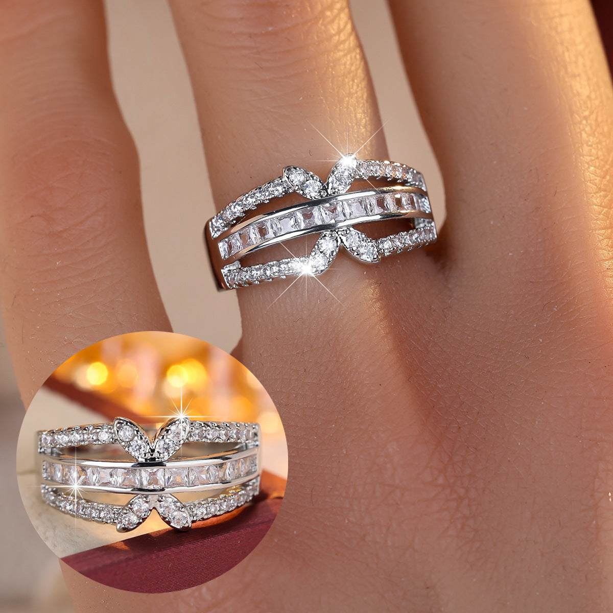 Exquisite Fashion Classic Inlaid Color Zircon Korean Rings
