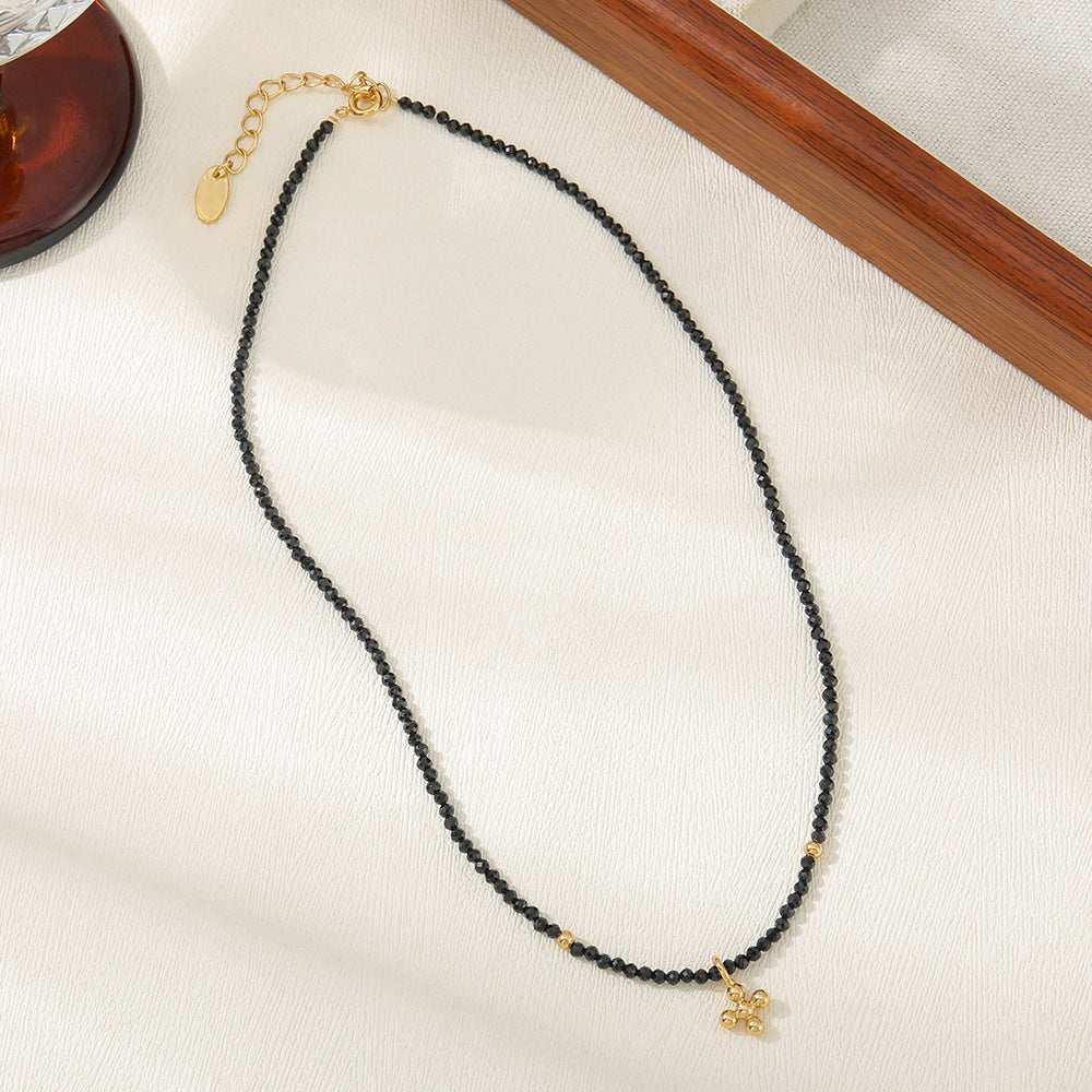 Fashionable Carved Black Pointed Crystal Cross Necklaces