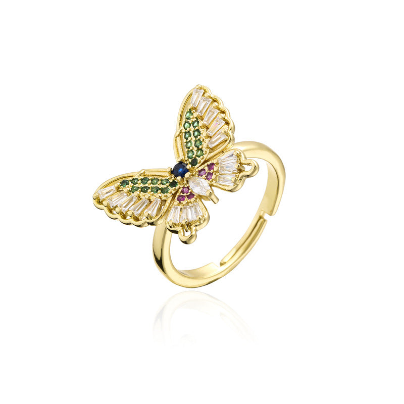 Fashion Personalized Color Square Zircon Butterfly Rings