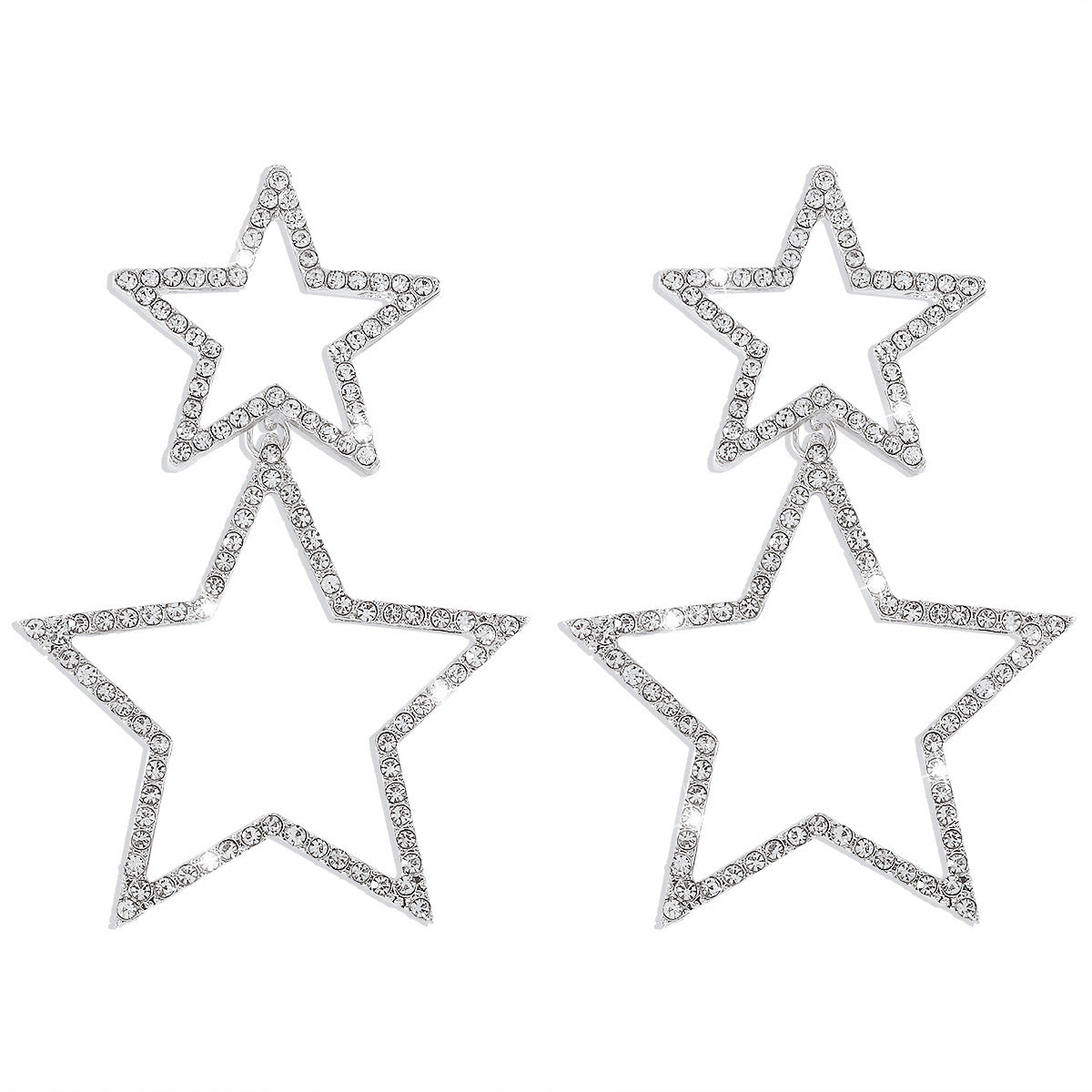 Rhinestone Pentagram Double Layer Personality Eardrops Earrings