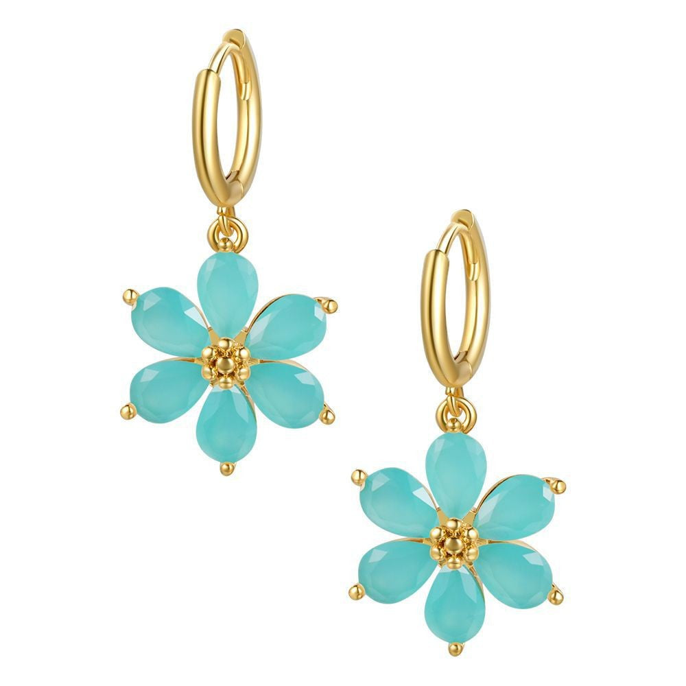 Flower Gold Protection Color Zirconium Copper Parts Earrings