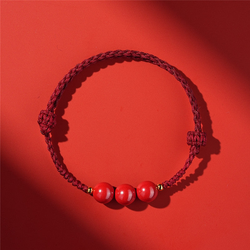 Life Red Rope Woven Cinnabar Jade Ethnic Style Advanced Bracelets