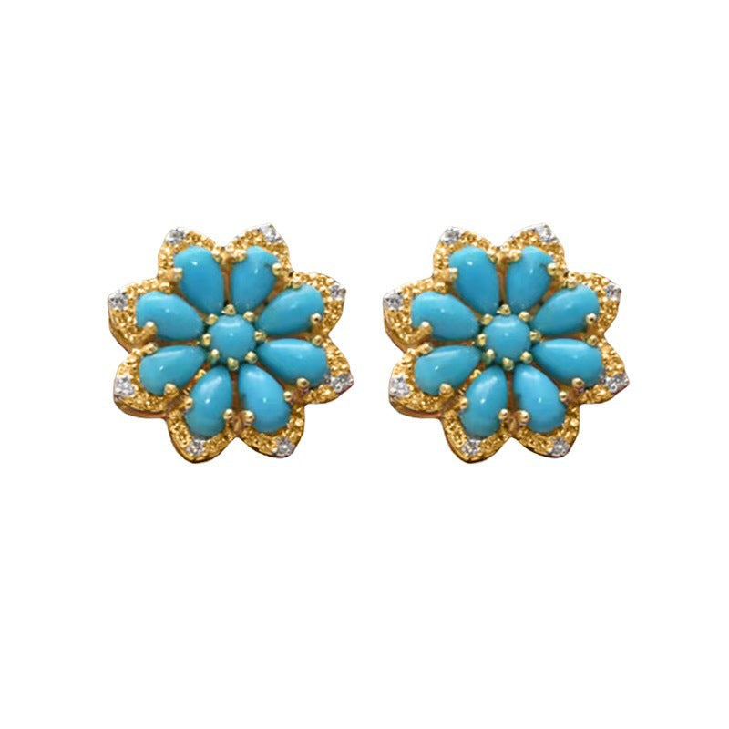 Vintage Turquoise Female Snowflake Diamond Antique Earrings
