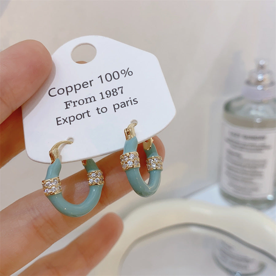 Gold-plated Fashion Blue Color Collection Enamel Earrings