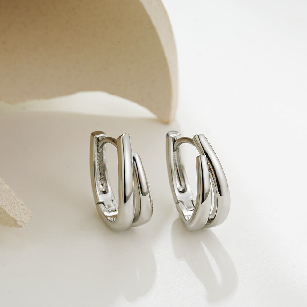 Steel Glossy Simple U-shaped Gold Sier Two-tone Earrings