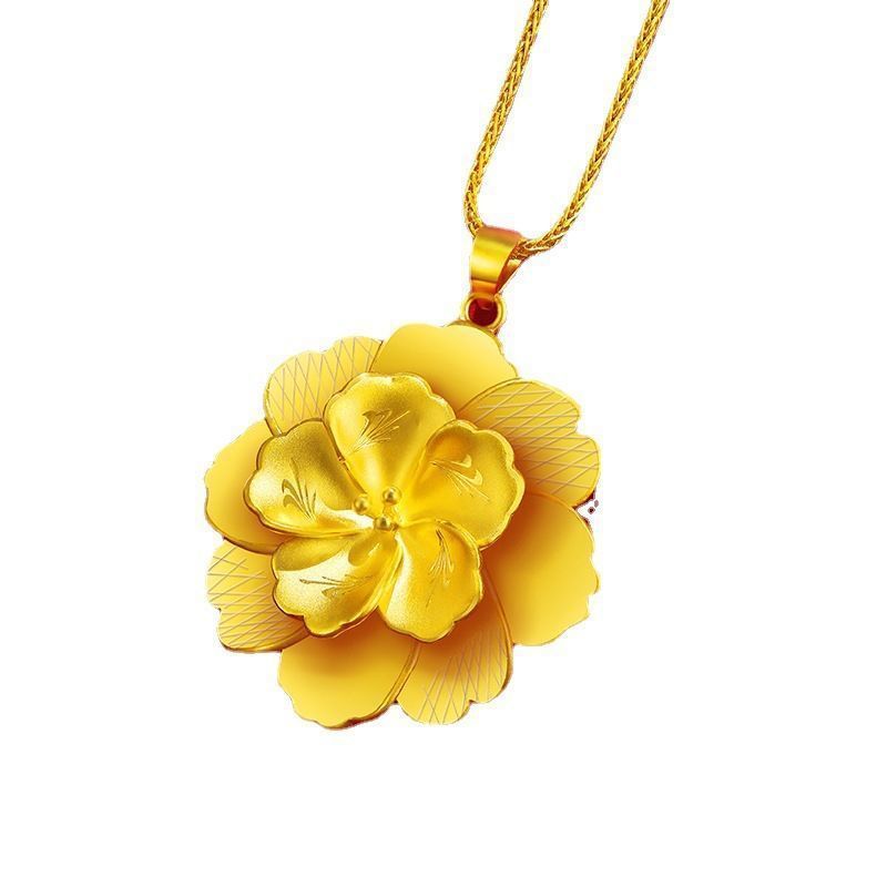 Gold Peony Flower Blooming Rich Clavicle Pendants
