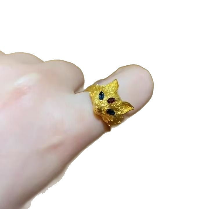 Gold Little Fox Advanced Inlaid Colored Gems Ring