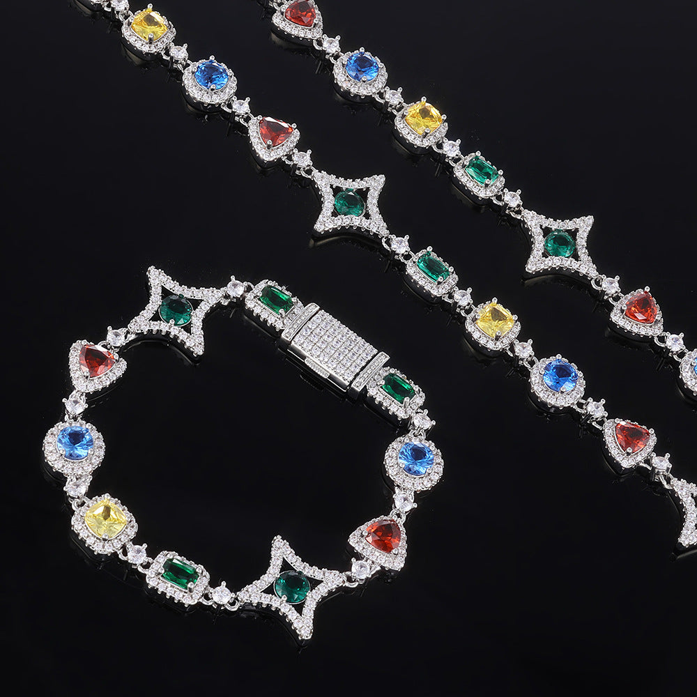 Women's & Men's Hip Hop Color Gemstone Jewelry Set