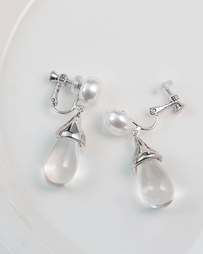 Pattern Water Drop Design Fashion Sense Transparent Resin Earrings