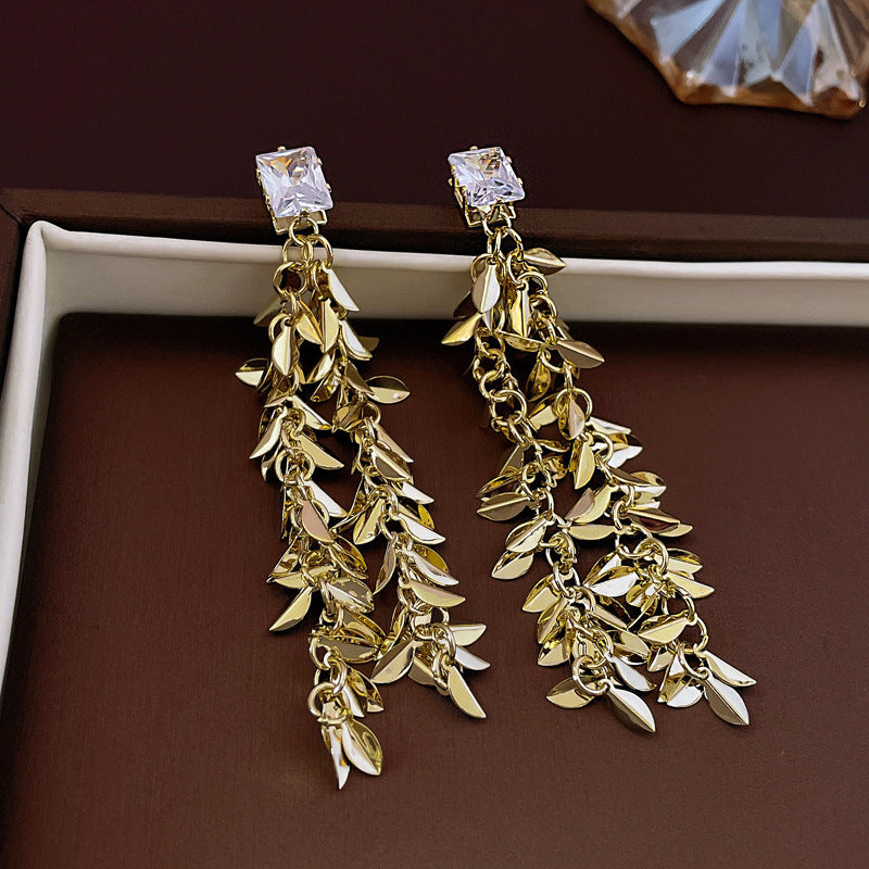Women's Leaves Sequins Tassel Exaggerated High Sense Affordable Luxury Earrings
