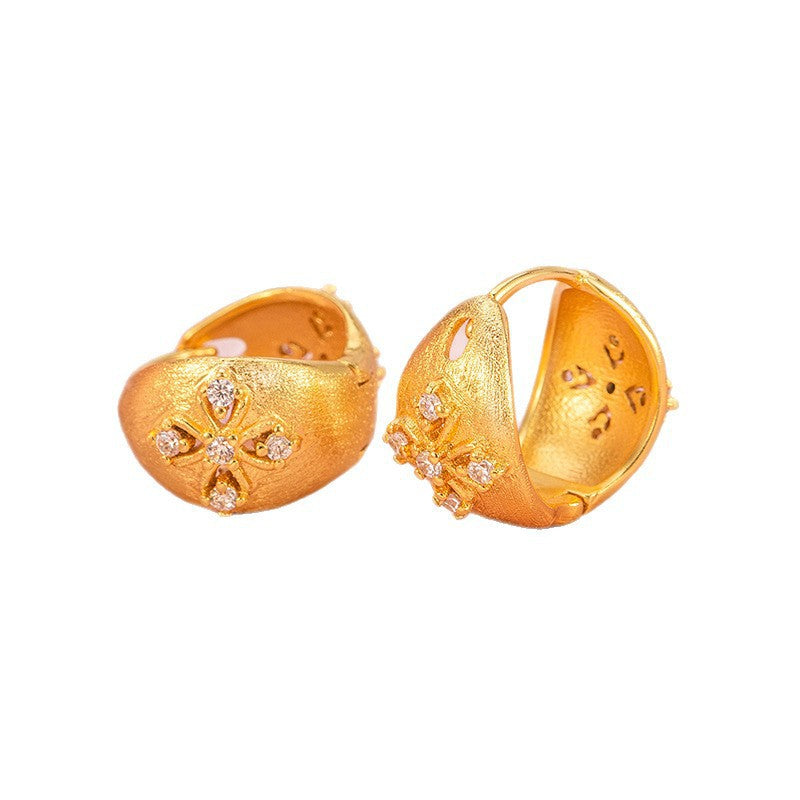 Cruciate Flower Clip Female French Vintage Style Hollow Brushed Design Rings