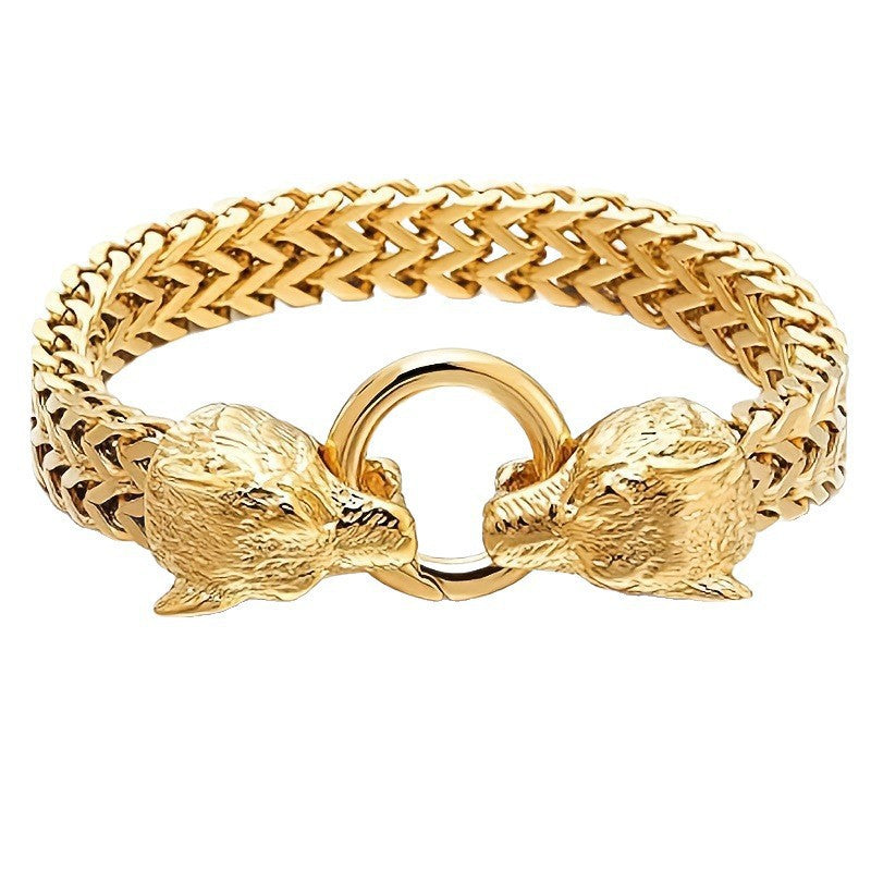 Stainless Steel Retro Personalized Viking Wolf Head Bracelet