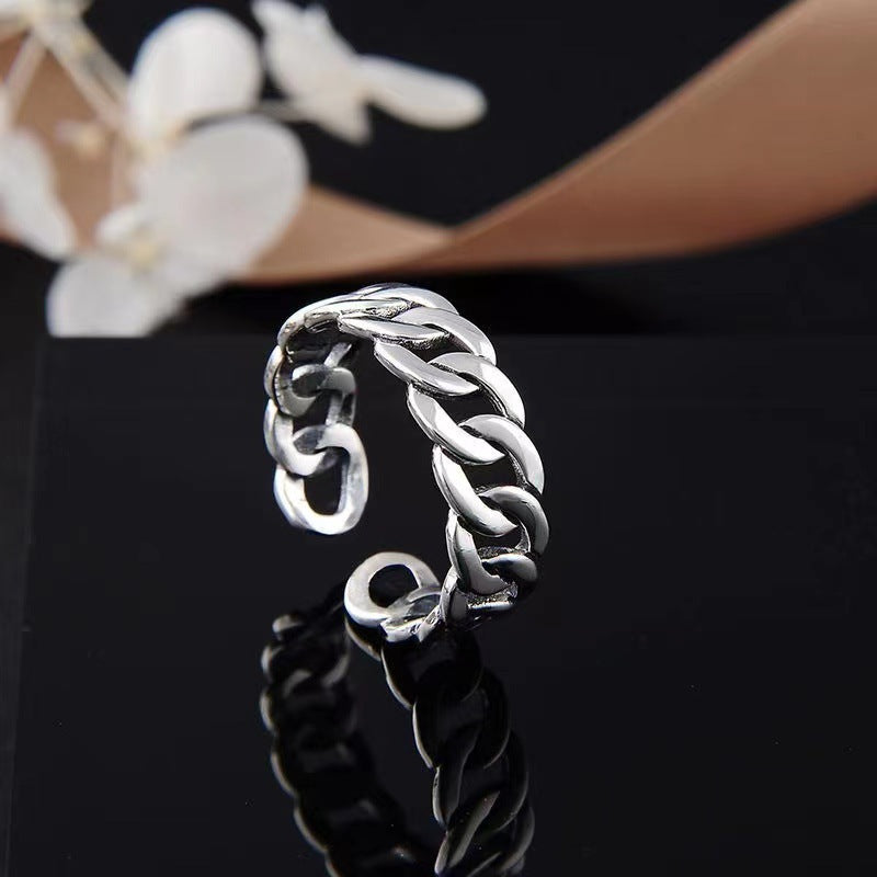 Women's Retro Distressed Artistic Thick Chain Open-end Rings