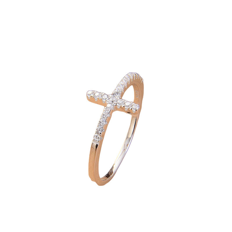 Inlaid Sier Zircon Alloy Female Design Temperament Wild Ring