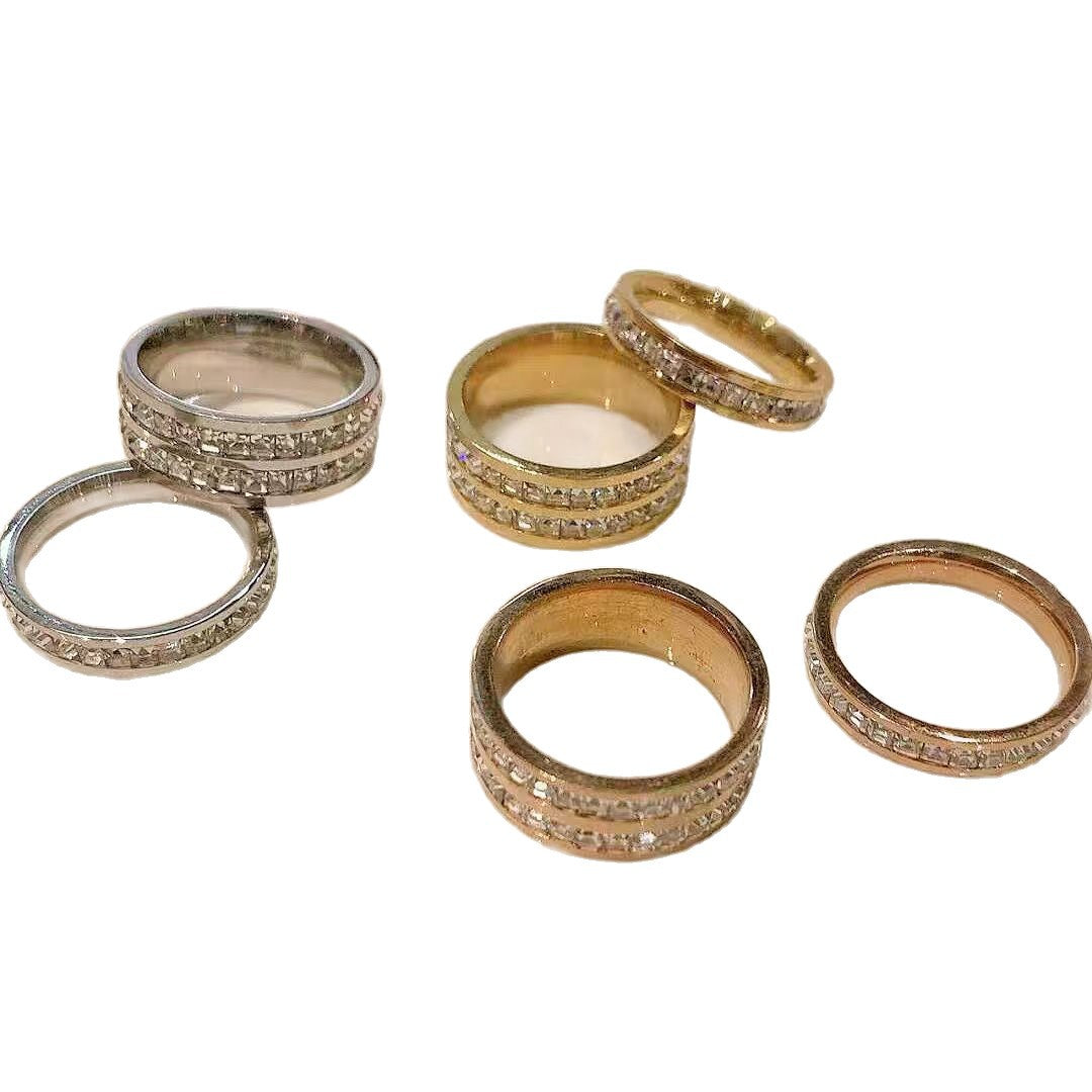 Starry Female Titanium Steel No Fading Full Diamond Cold Wind Rings