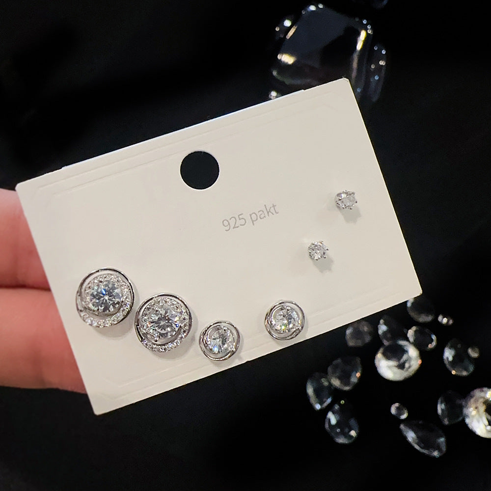 One Card Three Pairs Sier Needle Earrings