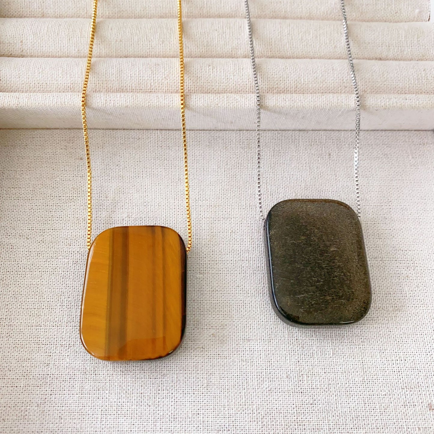 Retro Copper Chain Tigereye Obsidian Real Necklaces